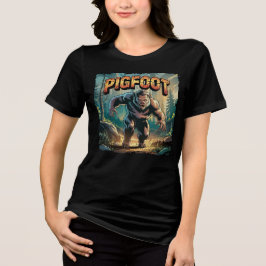 Pigfoot Illustration – Pig Bigfoot Funny Scary Tri-Blend Shirt