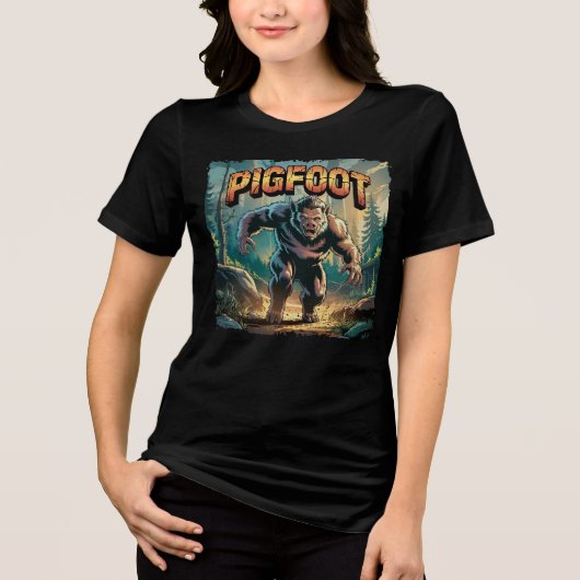 Pigfoot Illustration – Pig Bigfoot Funny Scary Tri-Blend Shirt (Voorkant)