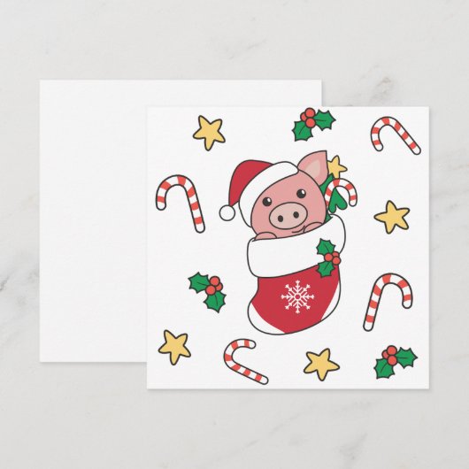 Piggen met kerstwintersneeuw feestdagenkaart (Voorkant / Achterkant)