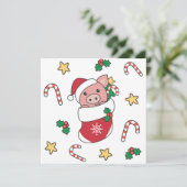 Piggen met kerstwintersneeuw feestdagenkaart (Staand voorkant)