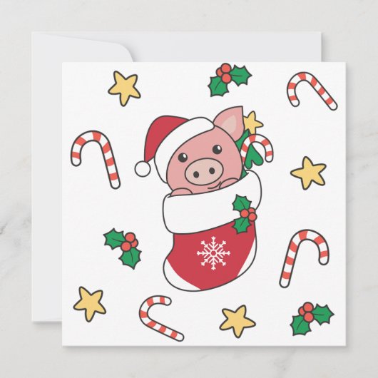 Piggen met kerstwintersneeuw feestdagenkaart (Voorkant)