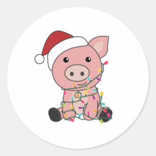 Piggen met kerstwintersneeuw ronde sticker