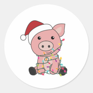 Piggen met kerstwintersneeuw ronde sticker