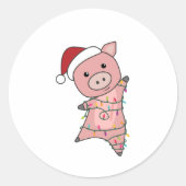 Piggen met kerstwintersneeuw ronde sticker (Voorkant)