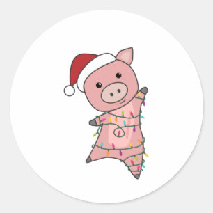 Piggen met kerstwintersneeuw ronde sticker