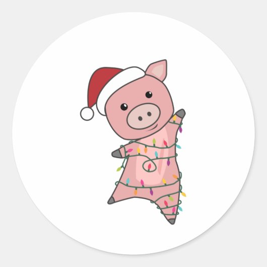 Piggen met kerstwintersneeuw ronde sticker (Voorkant)