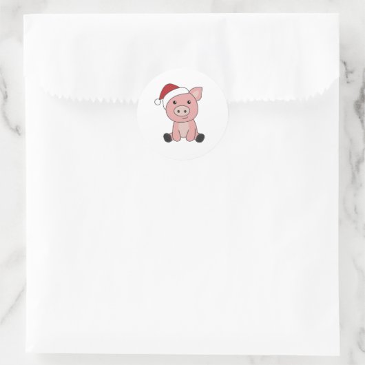 Piggen met kerstwintersneeuw ronde sticker (Tas)