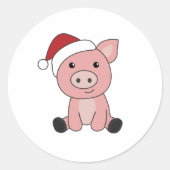 Piggen met kerstwintersneeuw ronde sticker (Voorkant)