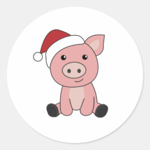 Piggen met kerstwintersneeuw ronde sticker
