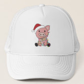 Piggen met kerstwintersneeuw trucker pet (Voorkant)