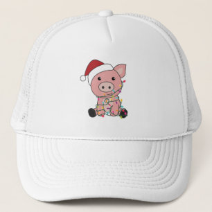 Piggen met kerstwintersneeuw trucker pet