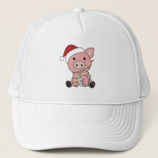 Piggen met kerstwintersneeuw trucker pet (Voorkant)