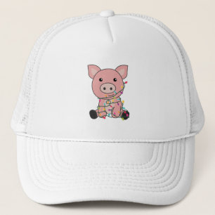 Piggen met kerstwintersneeuw trucker pet