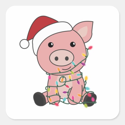 Piggen met kerstwintersneeuw vierkante sticker (Voorkant)