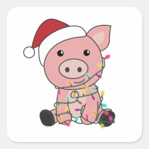 Piggen met kerstwintersneeuw vierkante sticker