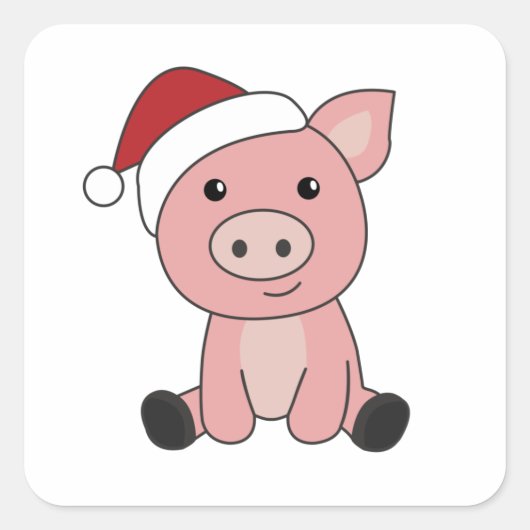 Piggen met kerstwintersneeuw vierkante sticker (Voorkant)