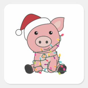 Piggen met kerstwintersneeuw vierkante sticker