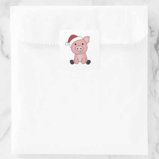 Piggen met kerstwintersneeuw vierkante sticker (Tas)