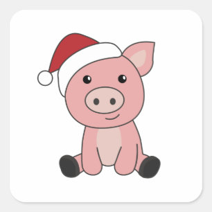 Piggen met kerstwintersneeuw vierkante sticker