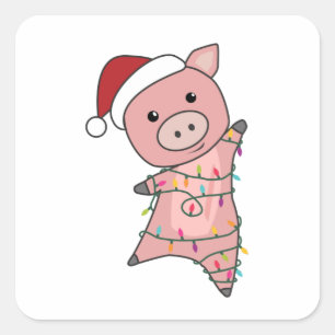 Piggen met kerstwintersneeuw vierkante sticker