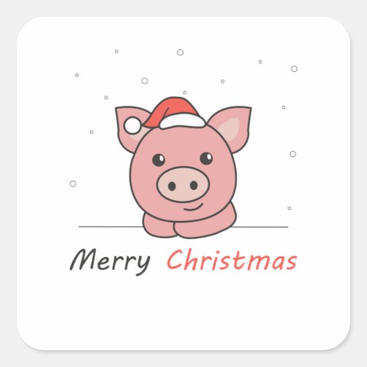 Piggen met kerstwintersneeuw vierkante sticker (Voorkant)