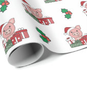 Piggen van het varken met kerstcadeautjes winterdi cadeaupapier (Rol Hoek)