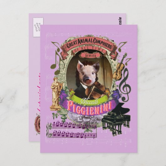 Piggienini Funny Pig Animal Composer Paganini Briefkaart (Voorkant / Achterkant)