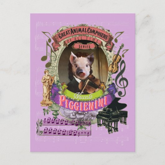 Piggienini Funny Pig Animal Composer Paganini Briefkaart (Voorkant)
