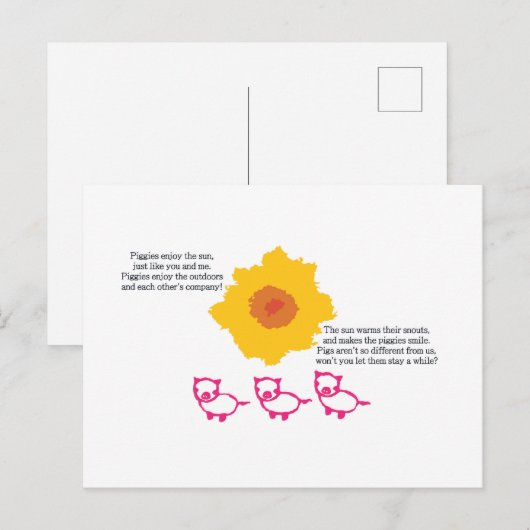 Piggies Geniet van het Briefkaart van de zon (Voorkant / Achterkant)