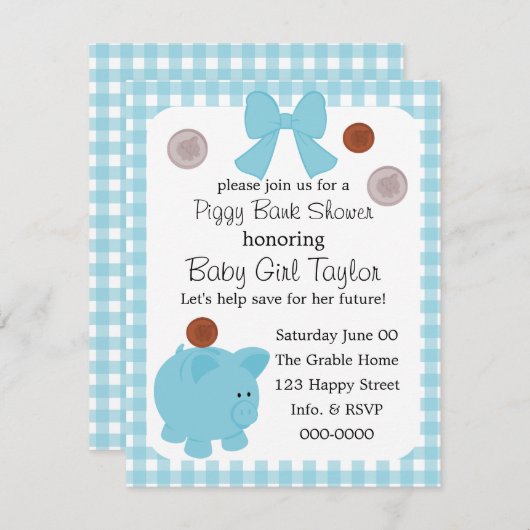 Piggy Bank Baby shower Kaart (Voorkant / Achterkant)