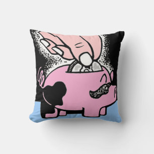 Piggy Bank Colored and Black and White Pillow Kussen