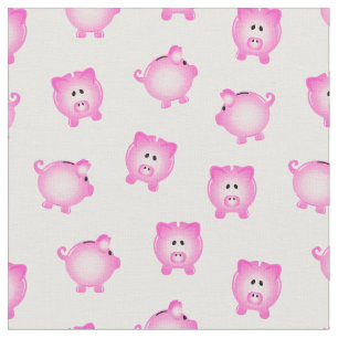 Piggy Bank Pattern on White Stof