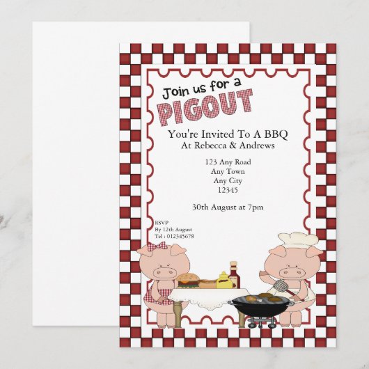 Piggy BBQ Party Kaart (Voorkant / Achterkant)