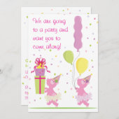 Piggy Birthday Party Invitation - Kinder Kaart (Voorkant / Achterkant)