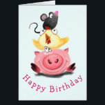 Piggy Chick en Mouse Friends Birthday Kaart<br><div class="desc">Gelukkige verjaardag - De beste Klei en de muis van de Vrienden van de Strijd - de Schuif van de Cartoon - kies/voeg Uw Unieke Tekst/Kleur toe - maak Uw Speciaal Gift - Resize en beweeg of verwijder en voeg elementen/tekst met aanpassingshulpmiddel toe! Tekening en ontwerp door MIGNED. Je kunt...</div>