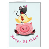 Piggy Chick en Mouse Friends Birthday Kaart (Voorkant)