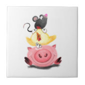 Piggy Chick en Mouse Friends Ceramic Tegel Fun Tegeltje (Voorkant)