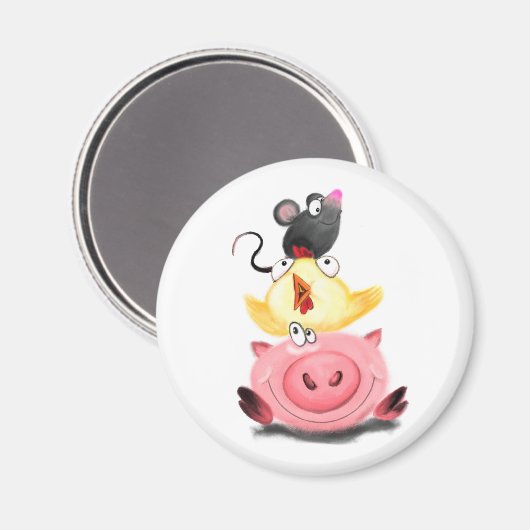 Piggy Chick en Mouse Friends Magnet Fun (Voorkant / Achterkant)