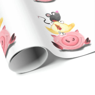 Piggy Chick en Mouse Friends Wrapping Paper Cadeaupapier