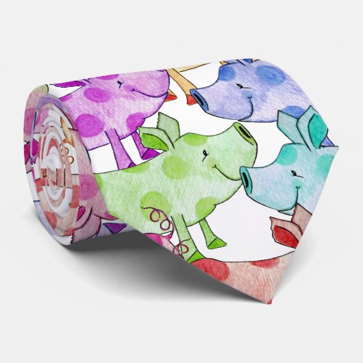 Piggy Collage Stropdas (Opgerold)