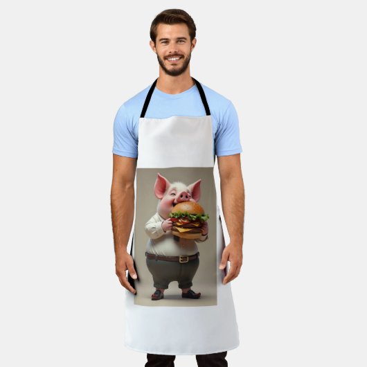 Piggy eet een hamburger schort (Gedragen)