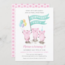 Piggy Kids Birthday Party Invitation