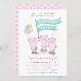 Piggy Kids Birthday Party Invitation Kaart