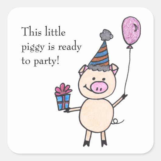Piggy Klaar om te feesten Vierkante Sticker (Voorkant)