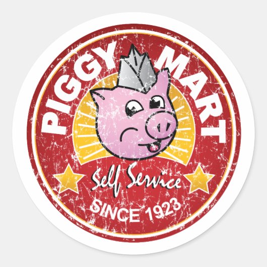Piggy Mart  Kruidenier Medewerker Badge Ronde Sticker (Voorkant)