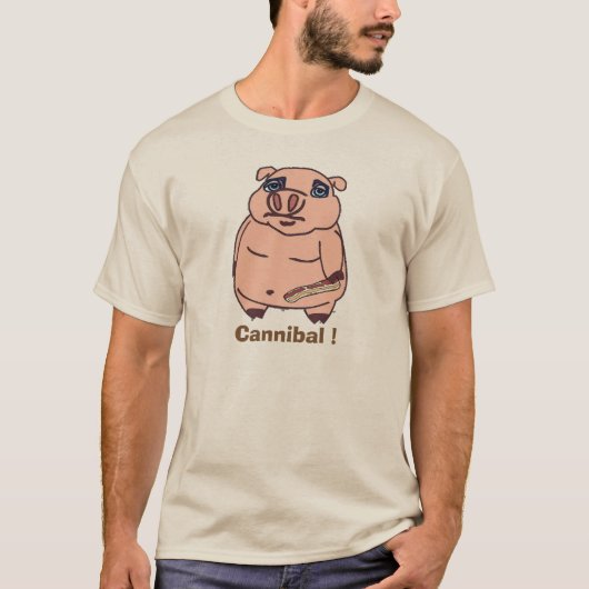 Piggy met Bacon Cannibal Cartoon T-shirt (Voorkant)