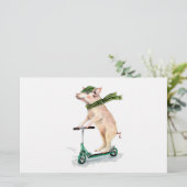 Piggy on a scooter briefpapier (Staand voorkant)