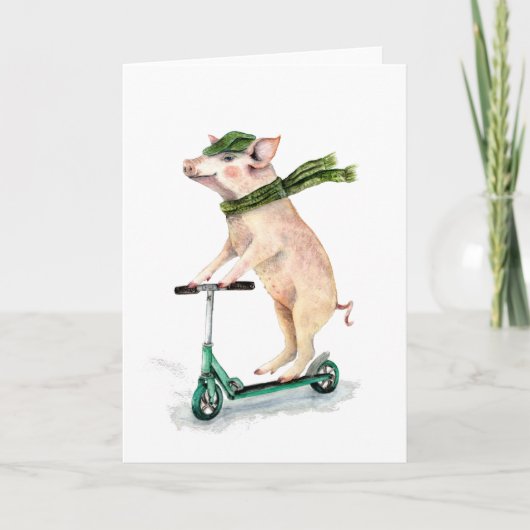 Piggy on a scooter feestdagen kaart (Voorkant)