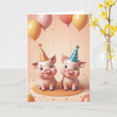 Piggy Party Time Kaart (Gele Bloem)