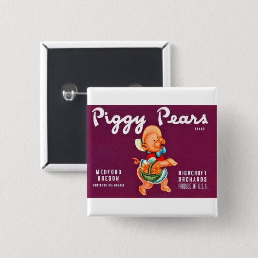 Piggy Pears Vierkante Button 5,1 Cm (Voorkant /achterkant)